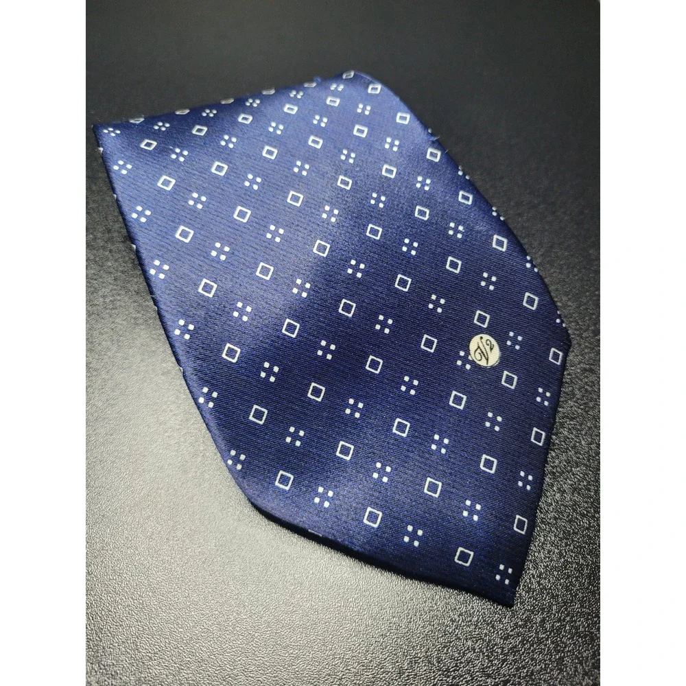 Versace Men's Necktie Navy Blue Geometric Silk 3.75